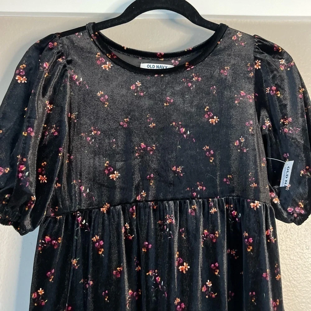 NWT Old Navy girls size large (10-12) black/floral soft velour dress
